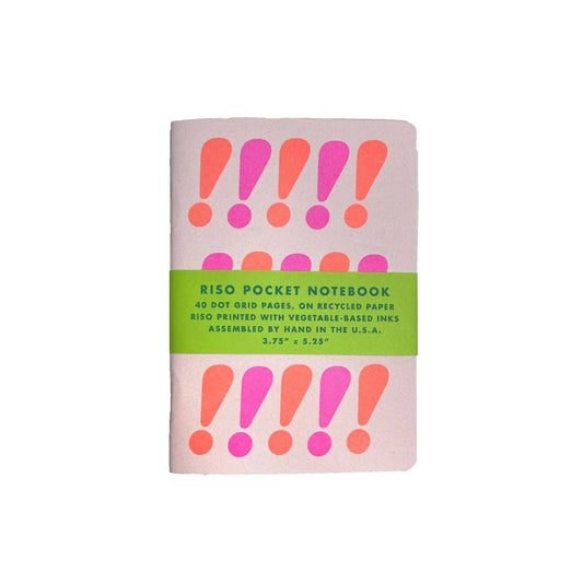 Riso pocket notebook with exclamation mark design on a white background