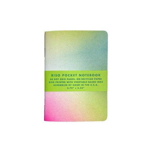 Riso pocket notebook with gradient cover on a white background
