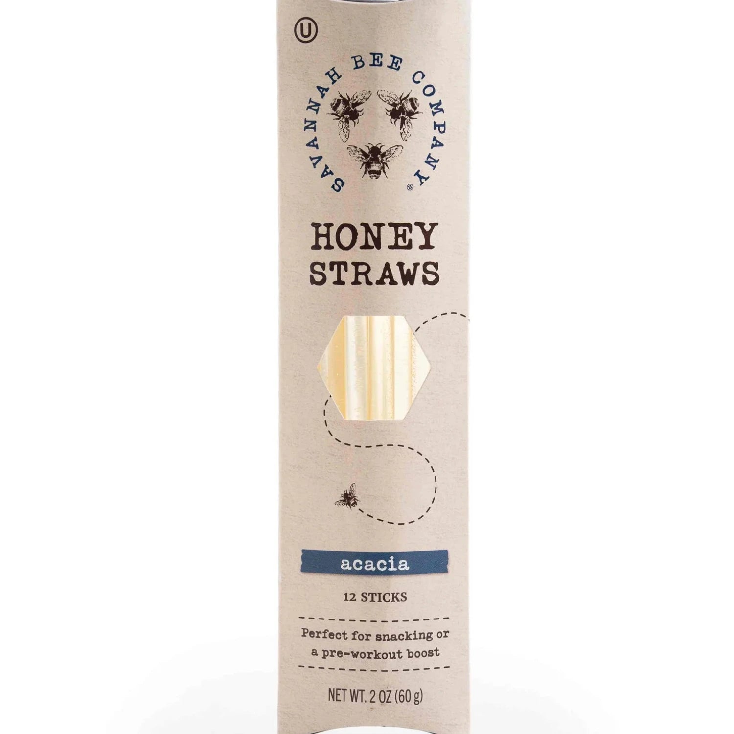 Pack of honey straws from Uncommon Bee Company on a white background