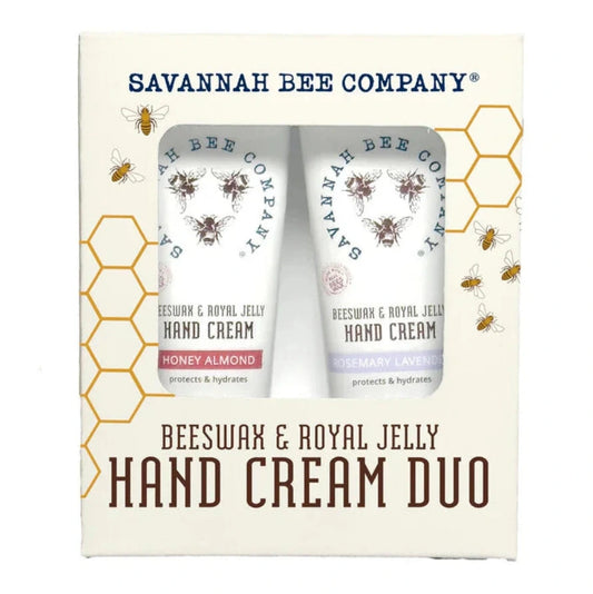 Savannah Bee Company hand cream duo. Honey almond and rosemary lavender. 