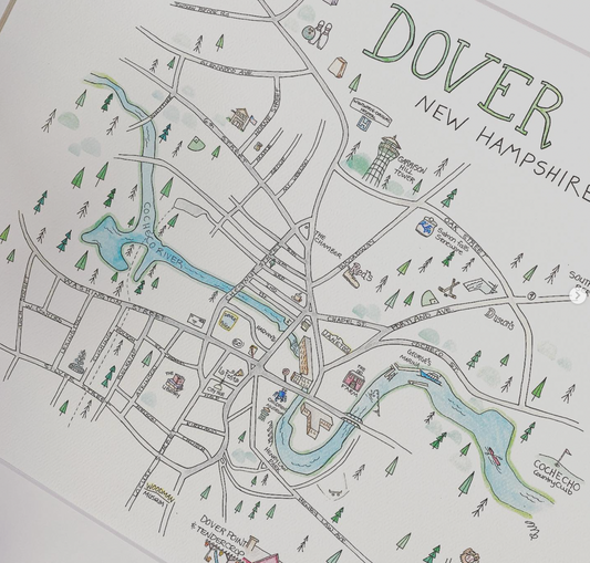 Dover, New Hampshire Hand Painted Map Card