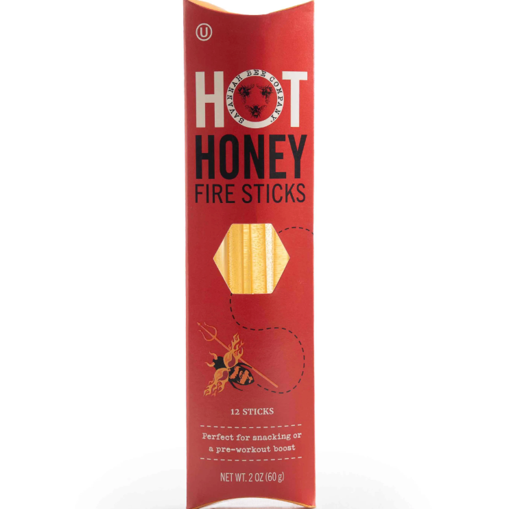 Packaging of Hot Honey Fire Sticks on a white background