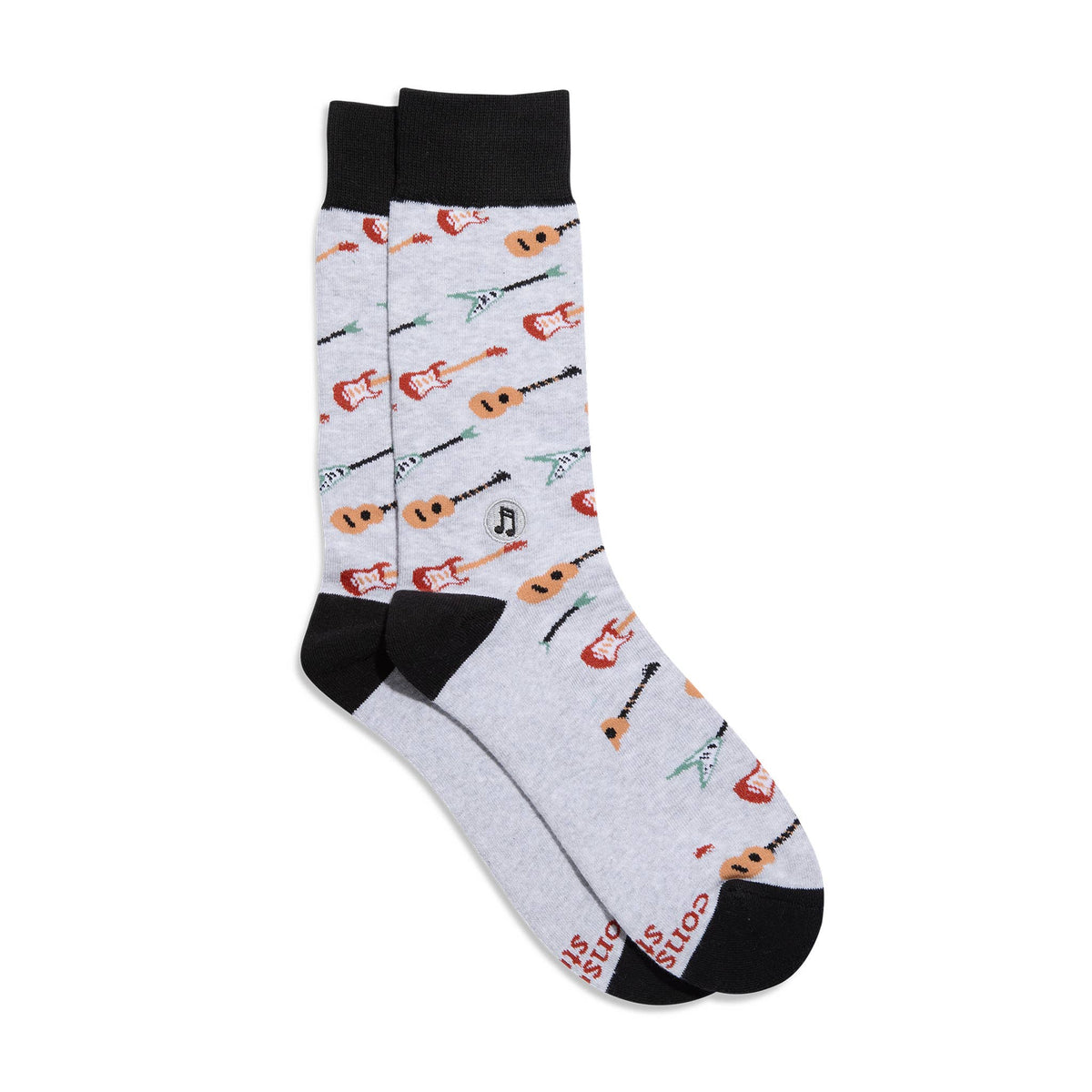 Socks with guitar pattern on a white background