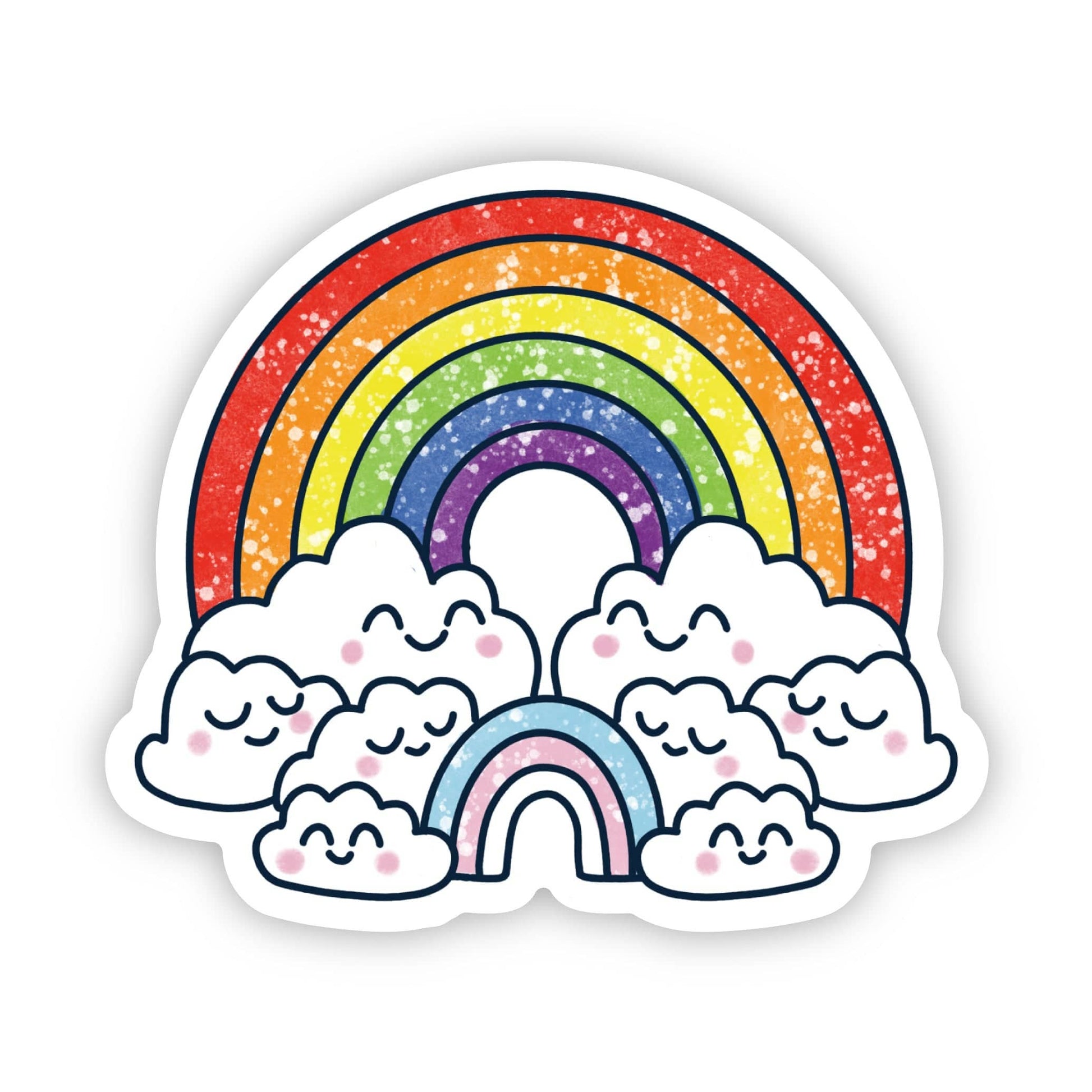 Sticker with a colorful rainbow and clouds on a white background