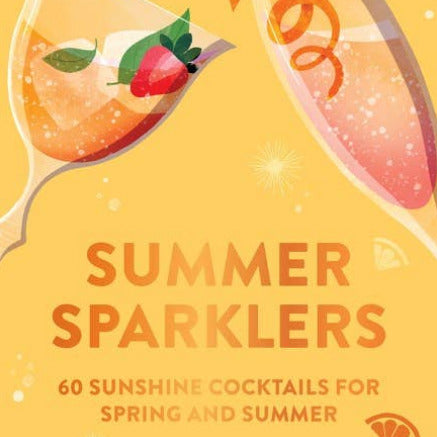 Book cover of 'Summer Sparklers' with cocktail illustrations on a yellow background