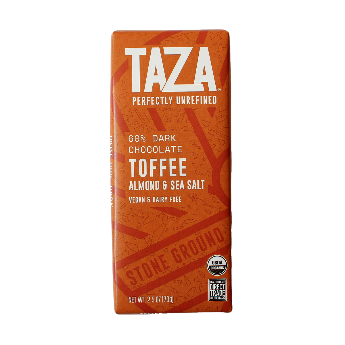 Taza chocolate bar packaging with orange and white design on a white background