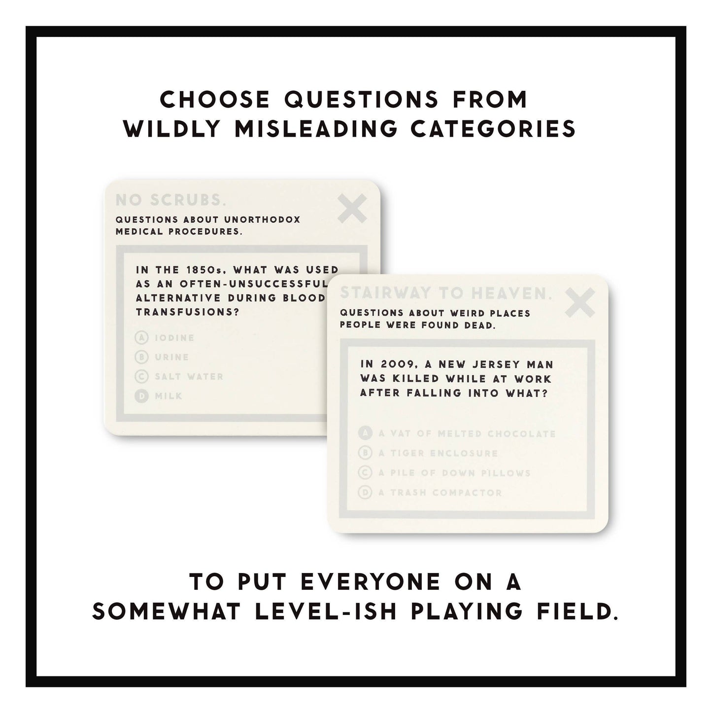 Two cards with text on a white background, featuring a question about a tragic event.