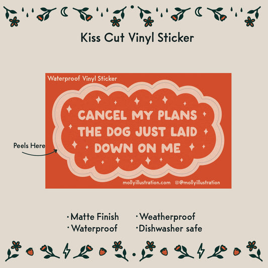 Vinyl sticker with humorous text on a beige background