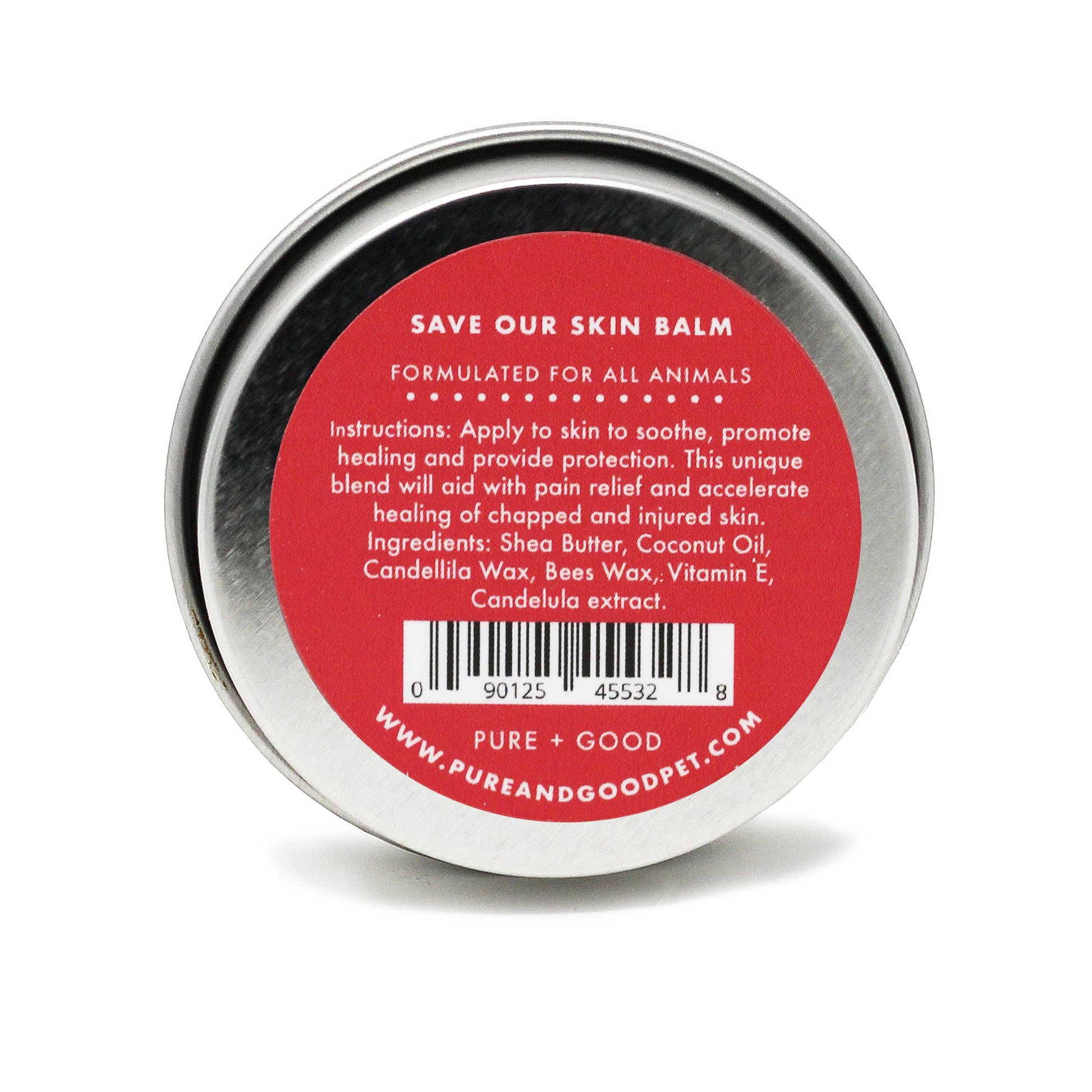 Balm tin with red label on a white background