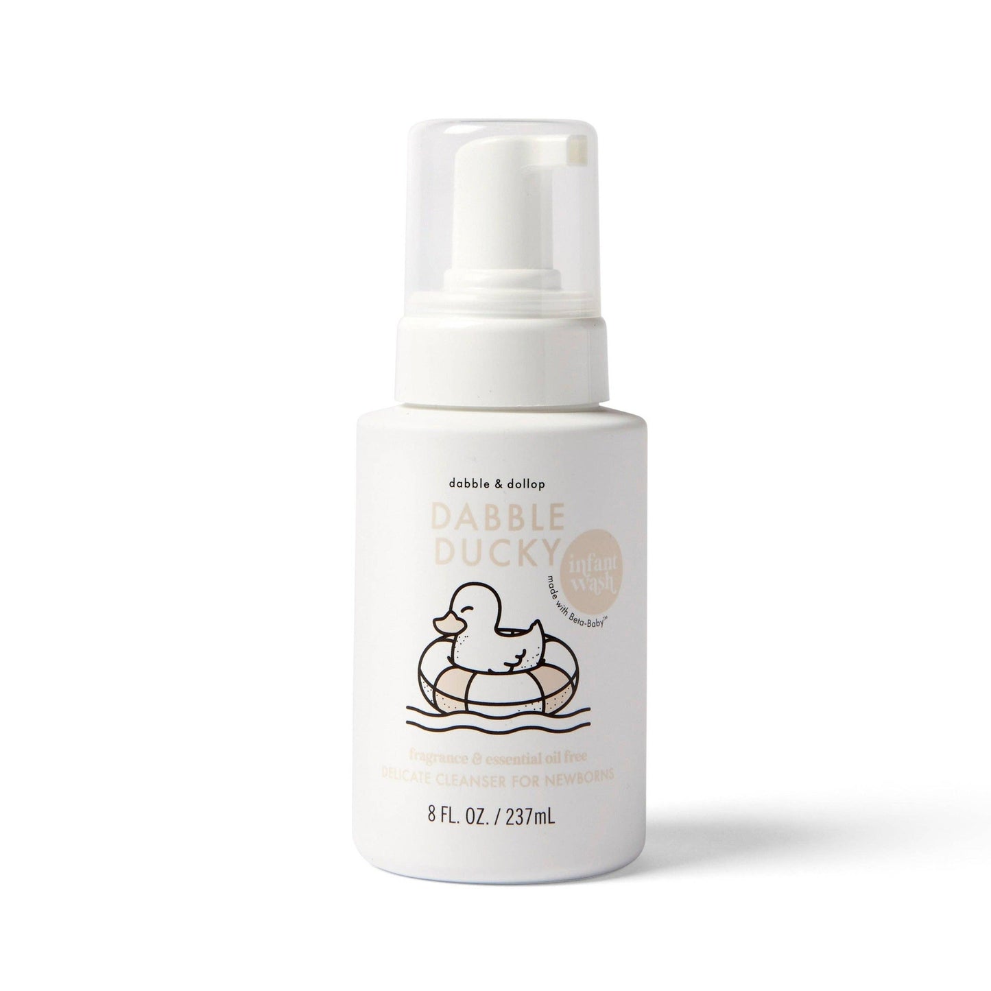 White bottle with a duck design on a white background