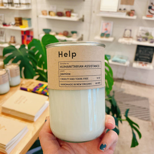 Help, Humanitarian Assistance, Jasmine Scented Candle, Eco Friendly, Soy