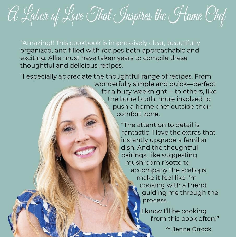 Bookback with a woman's face and text praising the cookbook