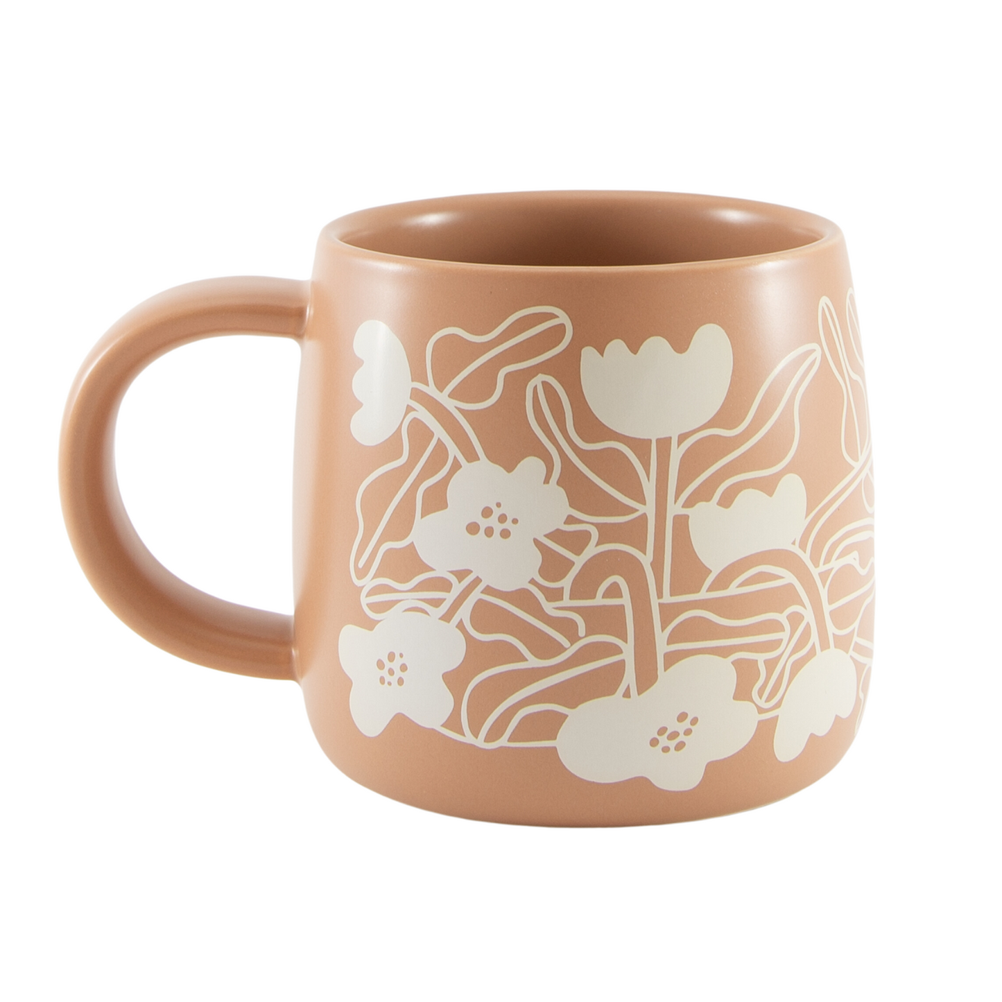 Ceramic mug with floral pattern on a white background