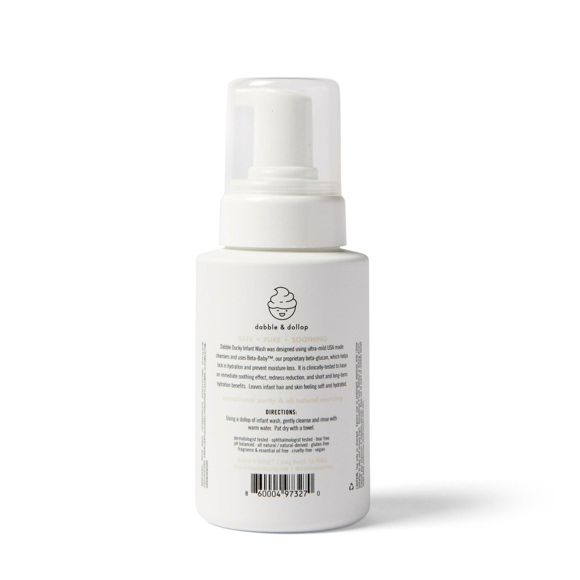 White foam bottle with label on a white background
