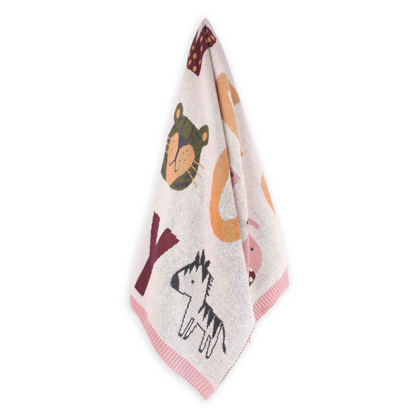 Viverano Organics | Alphabet Blush | Organic Jacquard Sweater Knit Baby Blanket