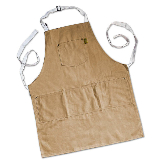 Brown apron with white straps on a white background