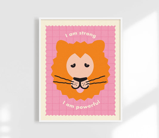 I Am Powerful Print / Cute Lion / Kids Affirmation Art