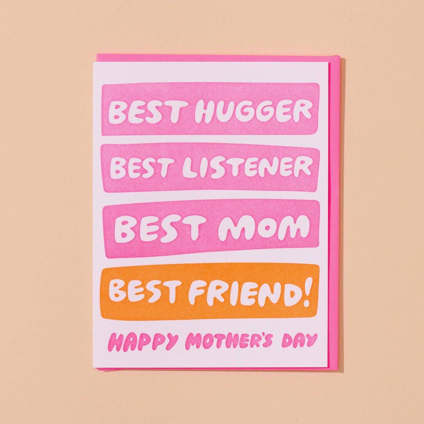 Card with colorful text on a beige background