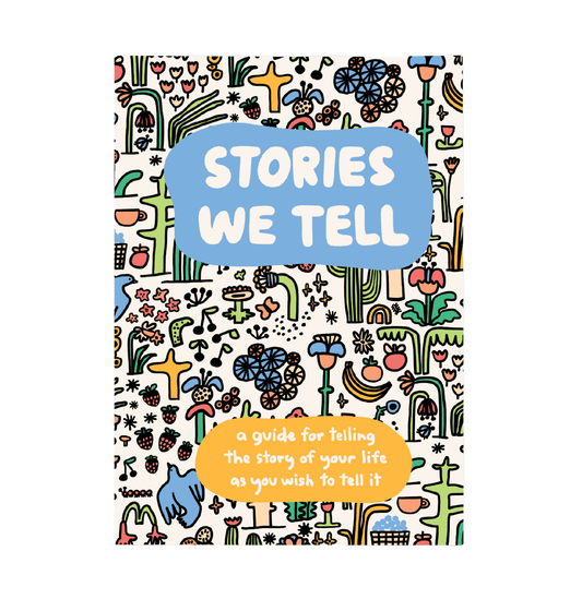 Book cover of 'Stories We Tell' with colorful illustrations and text.