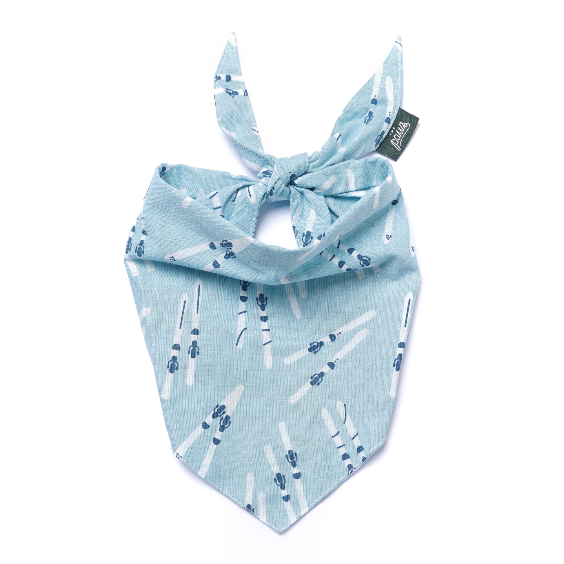 Light blue bandana with white and blue patterns on a white background