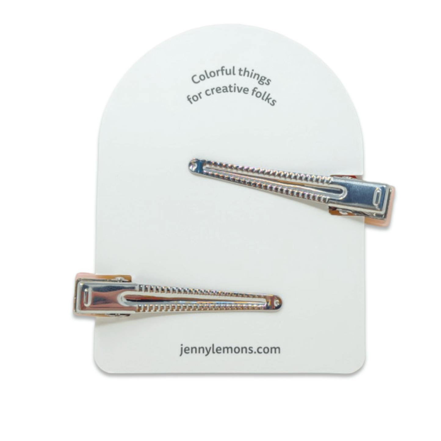 Two hair clips on a white card with 'jennylemons' branding.