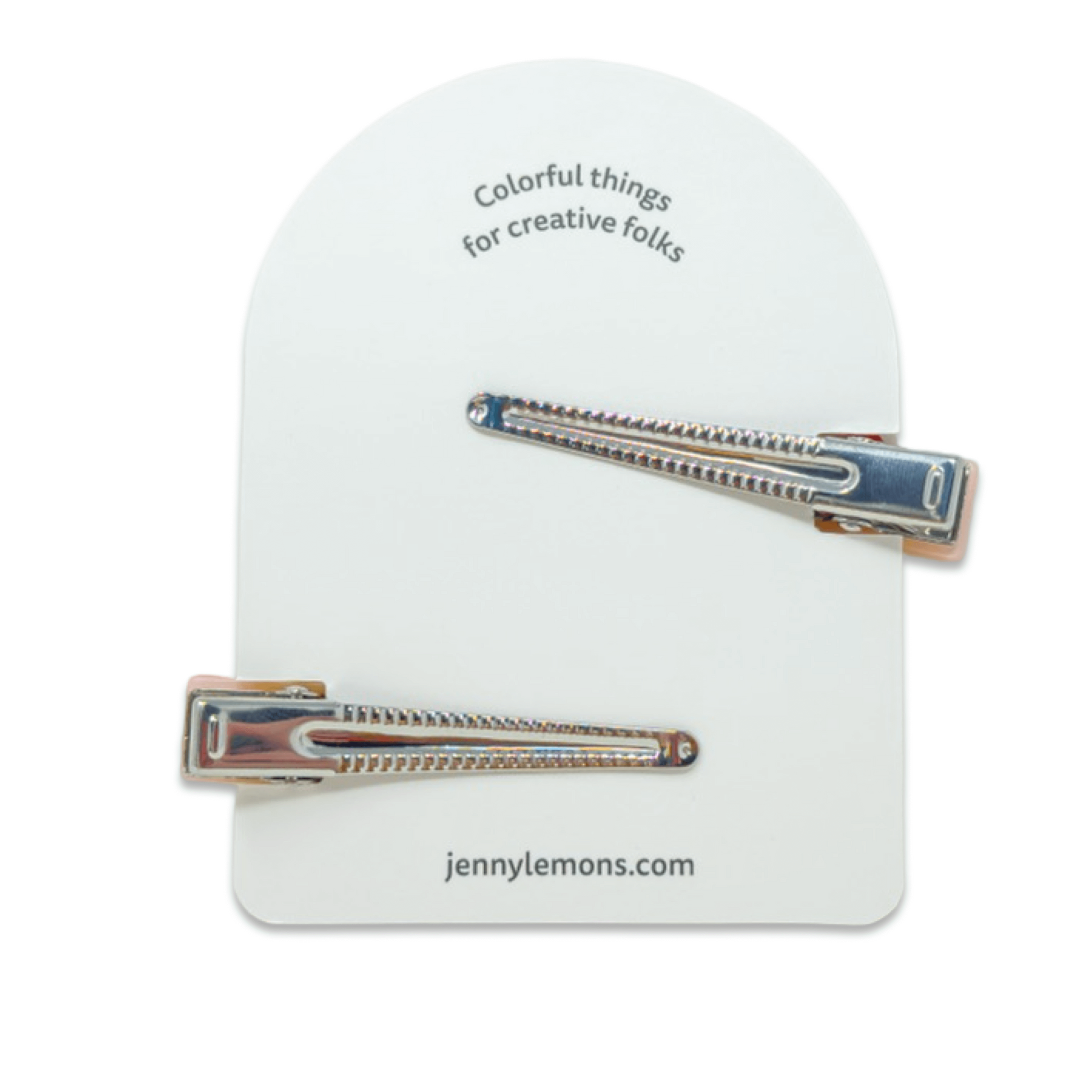 Two hair clips on a white card with 'jennylemons' branding.