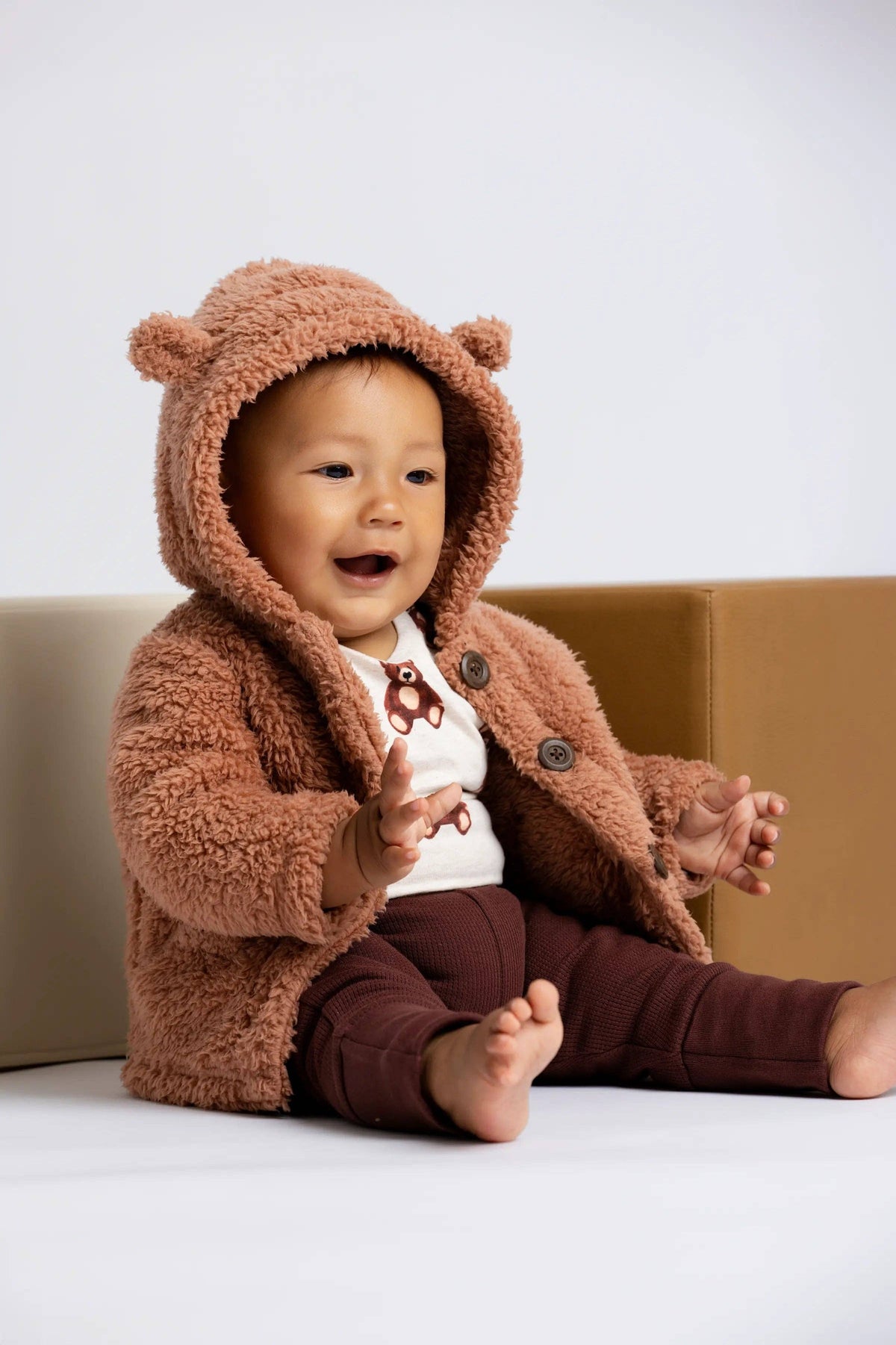 Monica + Andy - Baby Sherpa Teddy Cardigan_Caramel Brown