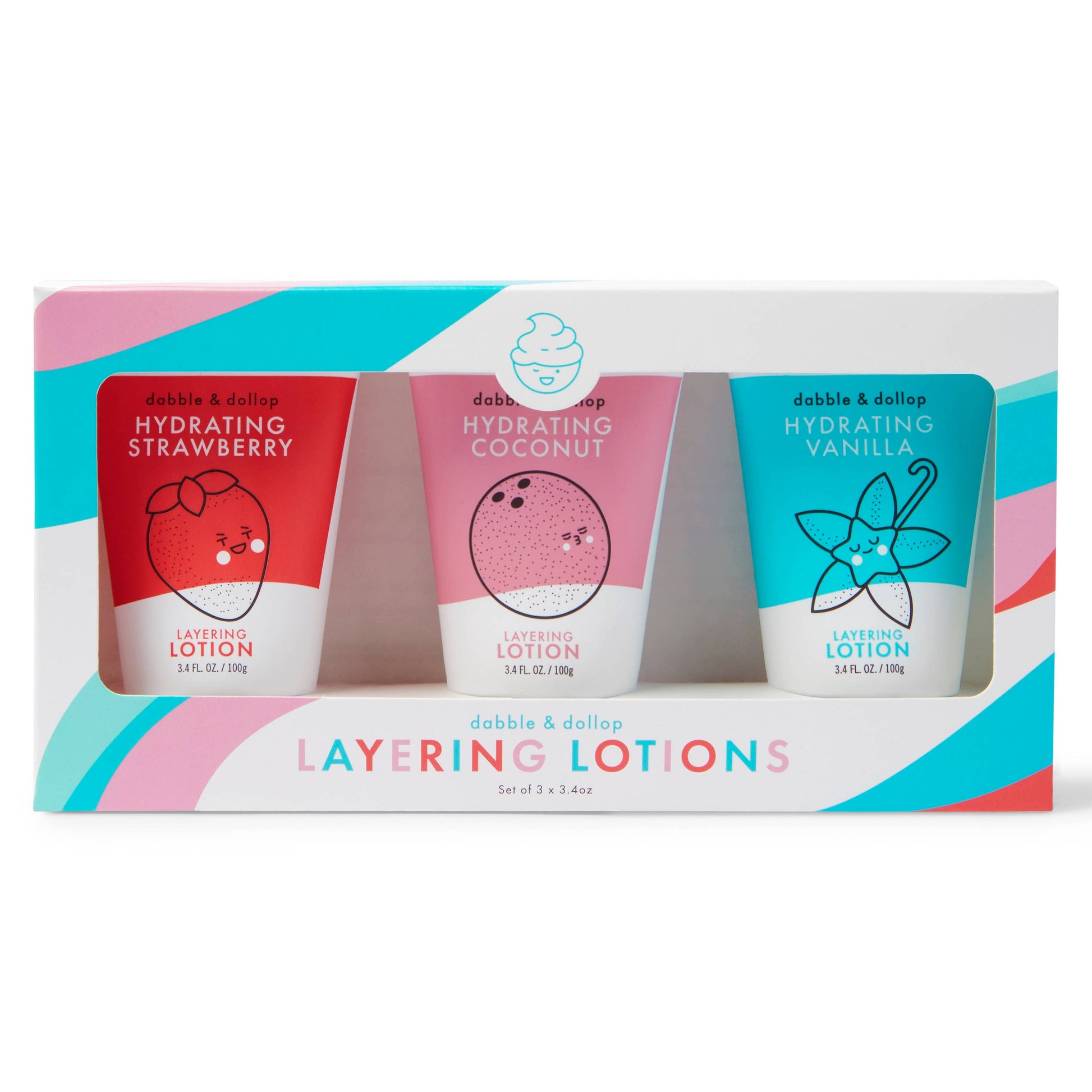 Set of three Layering Lotions in a box on a white background