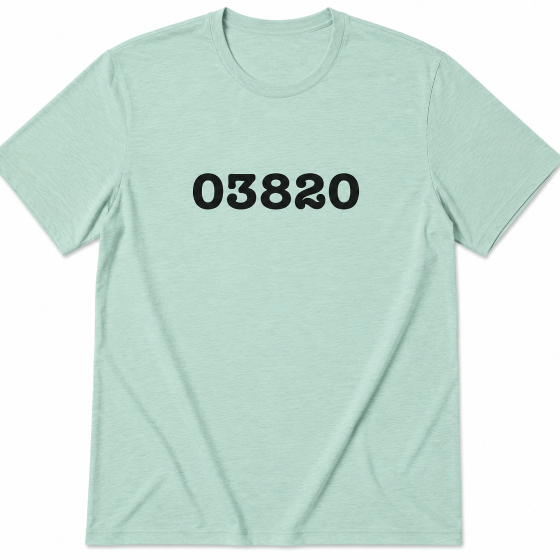 Light green t-shirt with black text on a white background