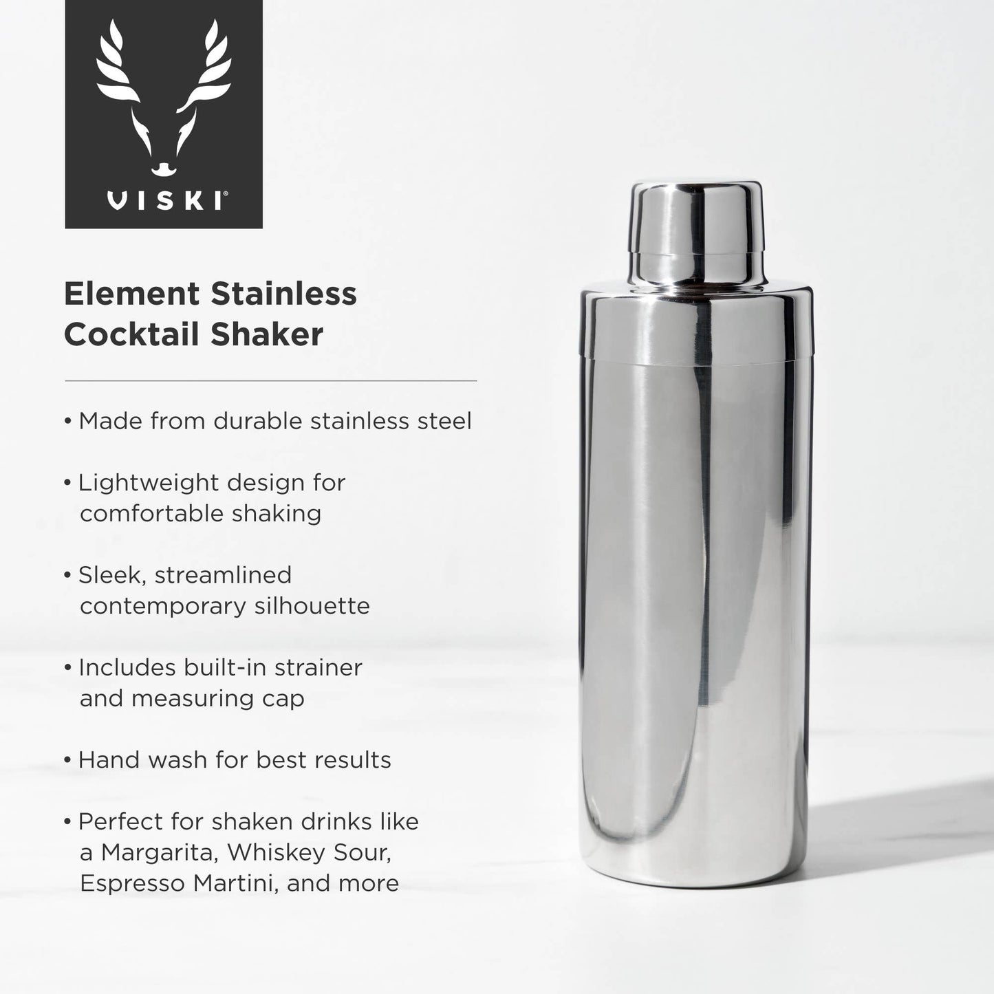 Viski | Harrison Element Polished Stainless Steel Cocktail Shaker