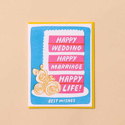 And Here We Are | Colorful Letterpress Wedding Greeting Card