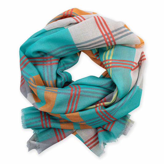 Colorful plaid scarf on a white background