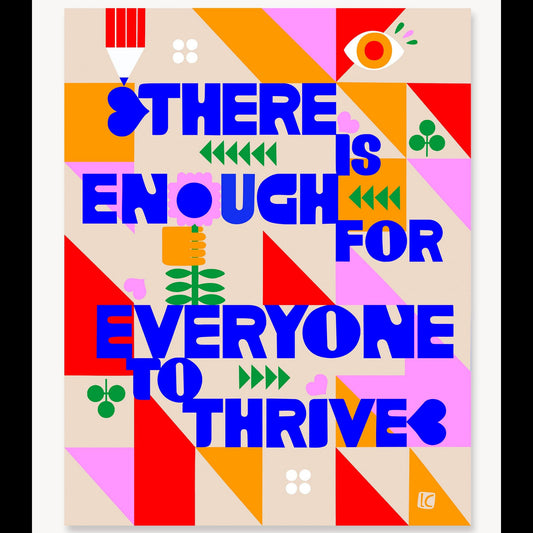 Colorful poster with geometric design and motivational text on a white background