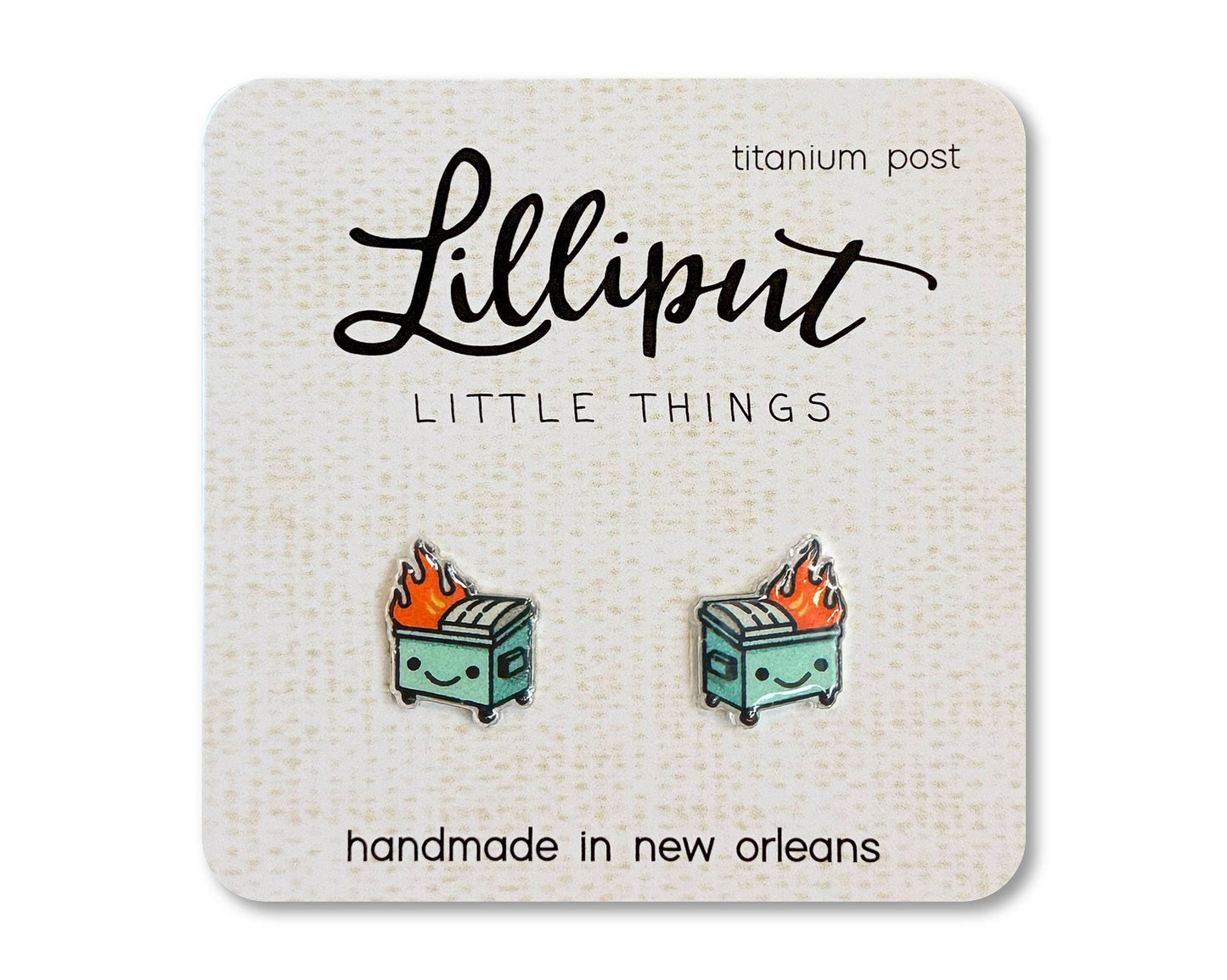 Lilliput Little Things | Kawaii Dumpster Fire Earrings