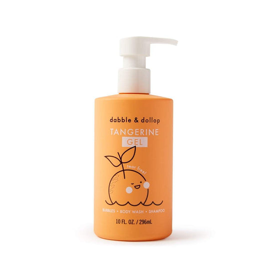 Orange bottle of tangerine gel with a pump on a white background