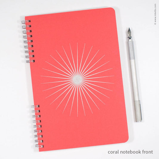 Big Burst Spiral Notebook with Coral Cover and Silver Ink