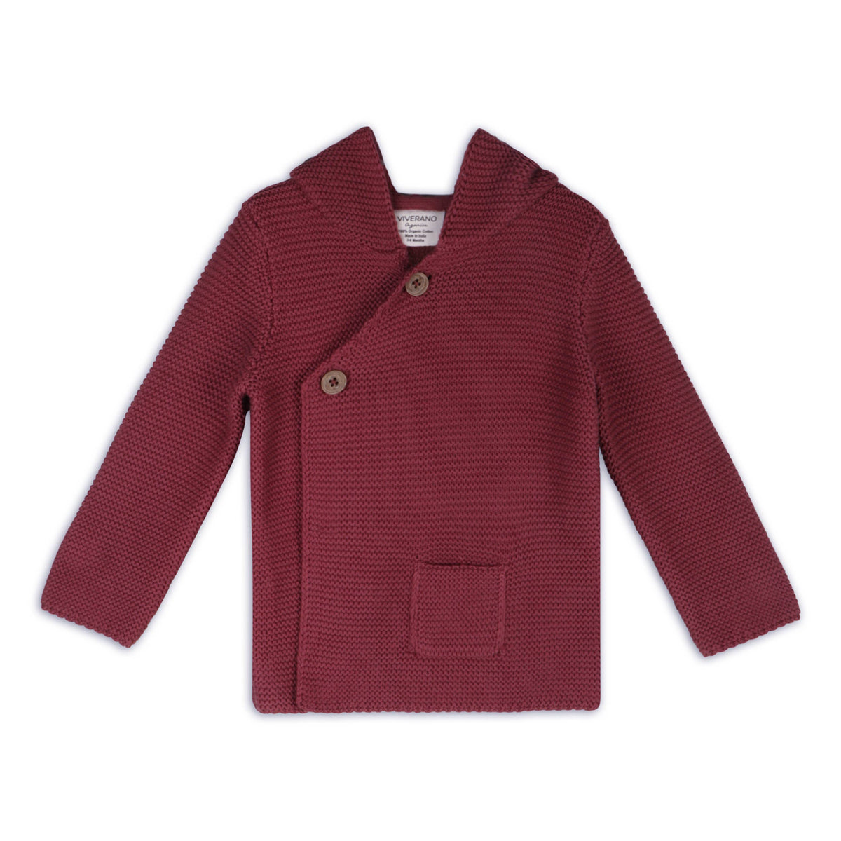 Viverano Organics | Hooded Button & Pocket Sweater Knit Baby Jacket (Organic)