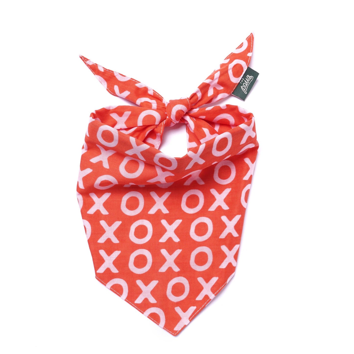 Red bandana with white 'XOXO' pattern on a white background