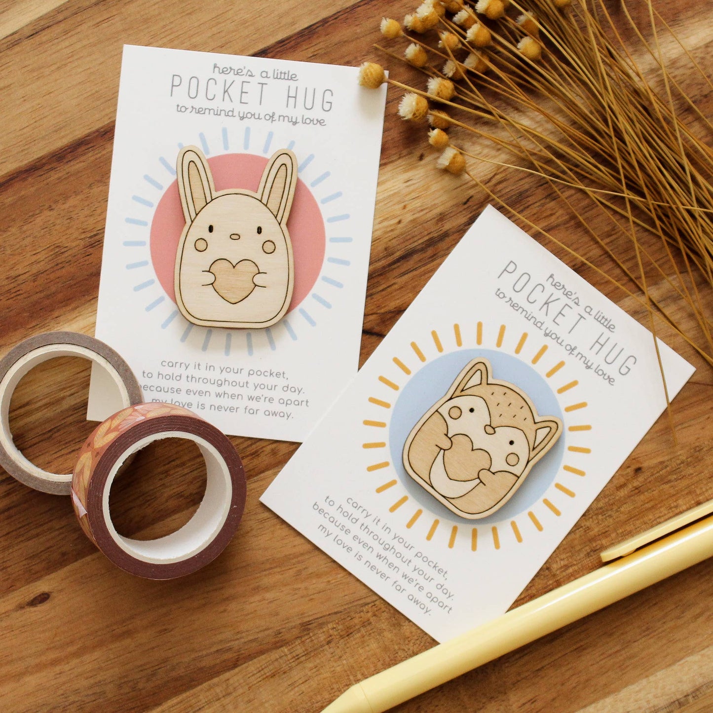 Wooden Pocket Hug, Fox. Thinking of You Gift