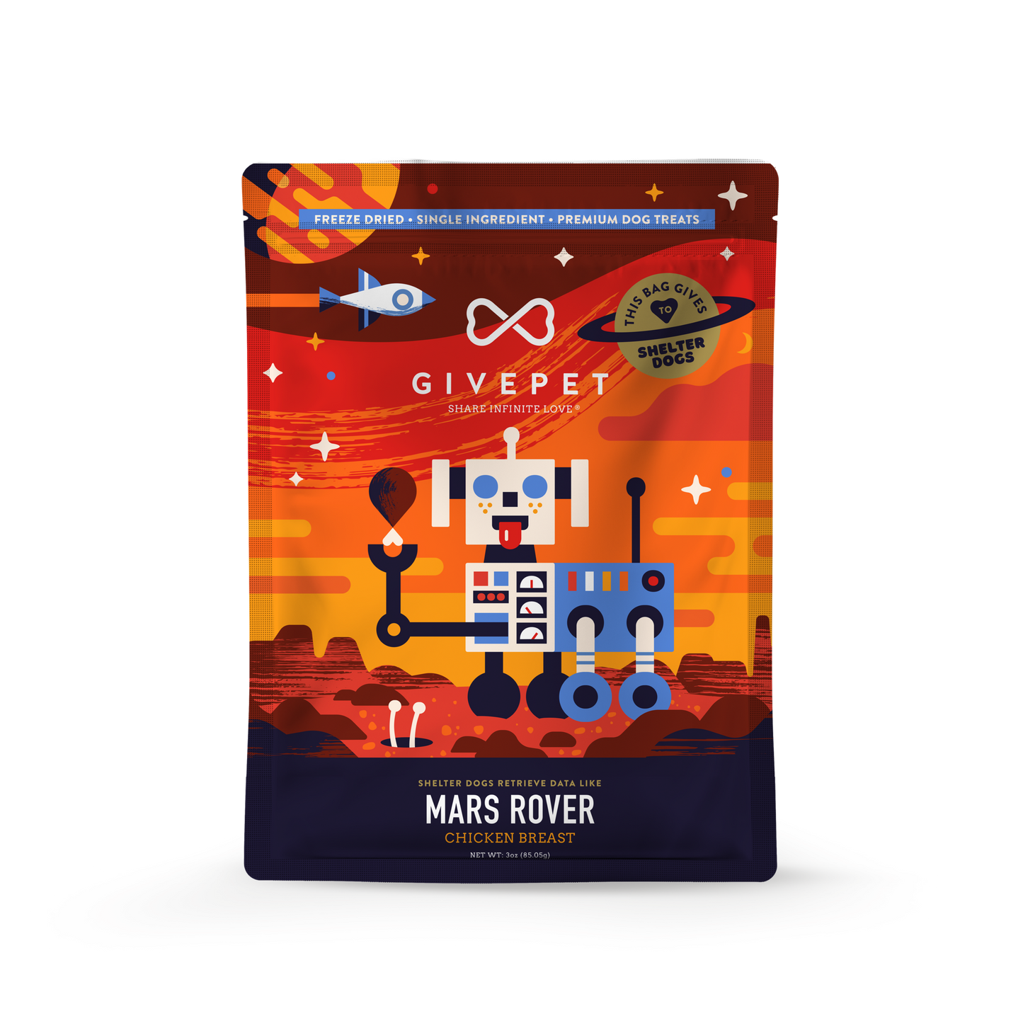 Colorful packaging of Givepet Mars Rover on a white background