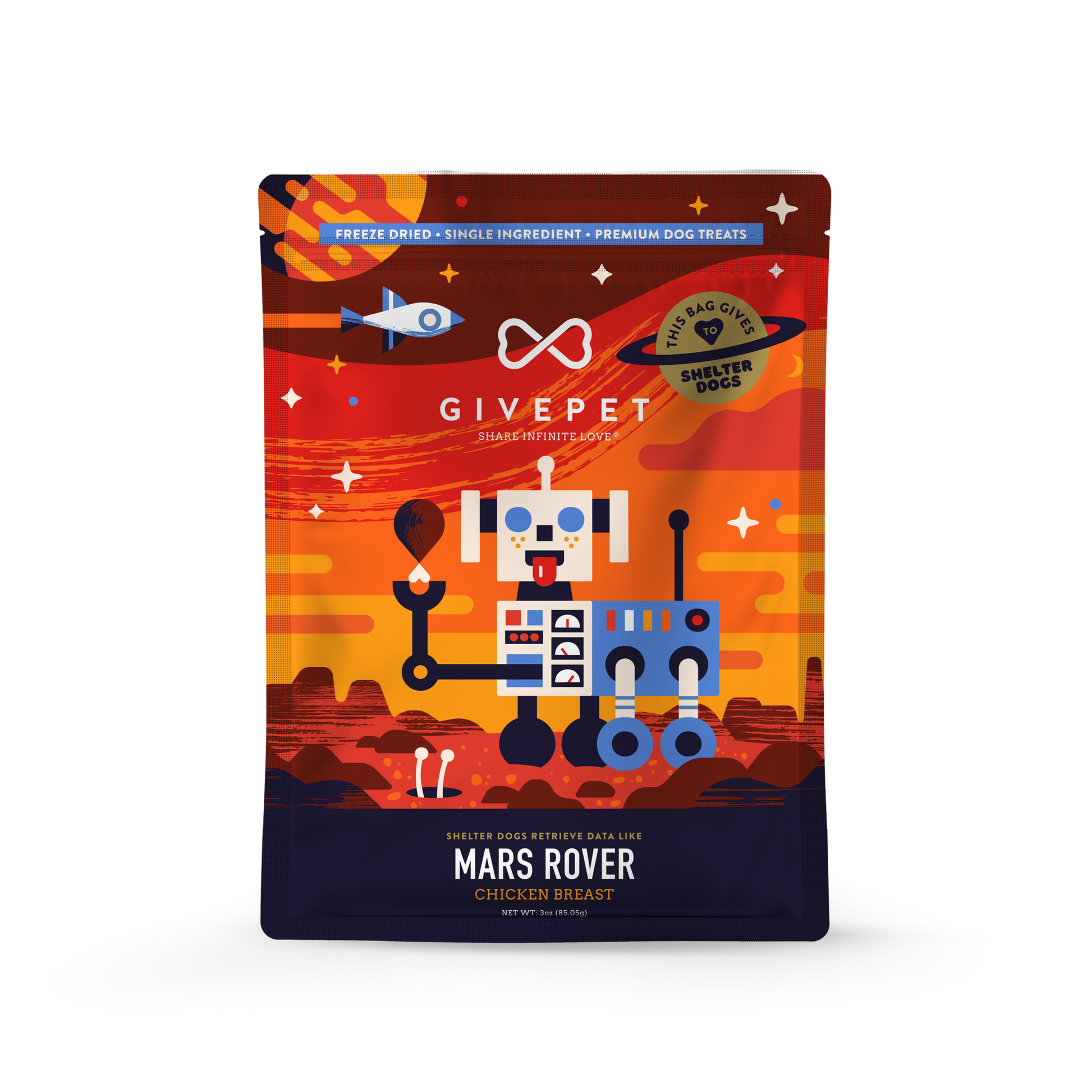 Colorful packaging of Givepet Mars Rover on a white background
