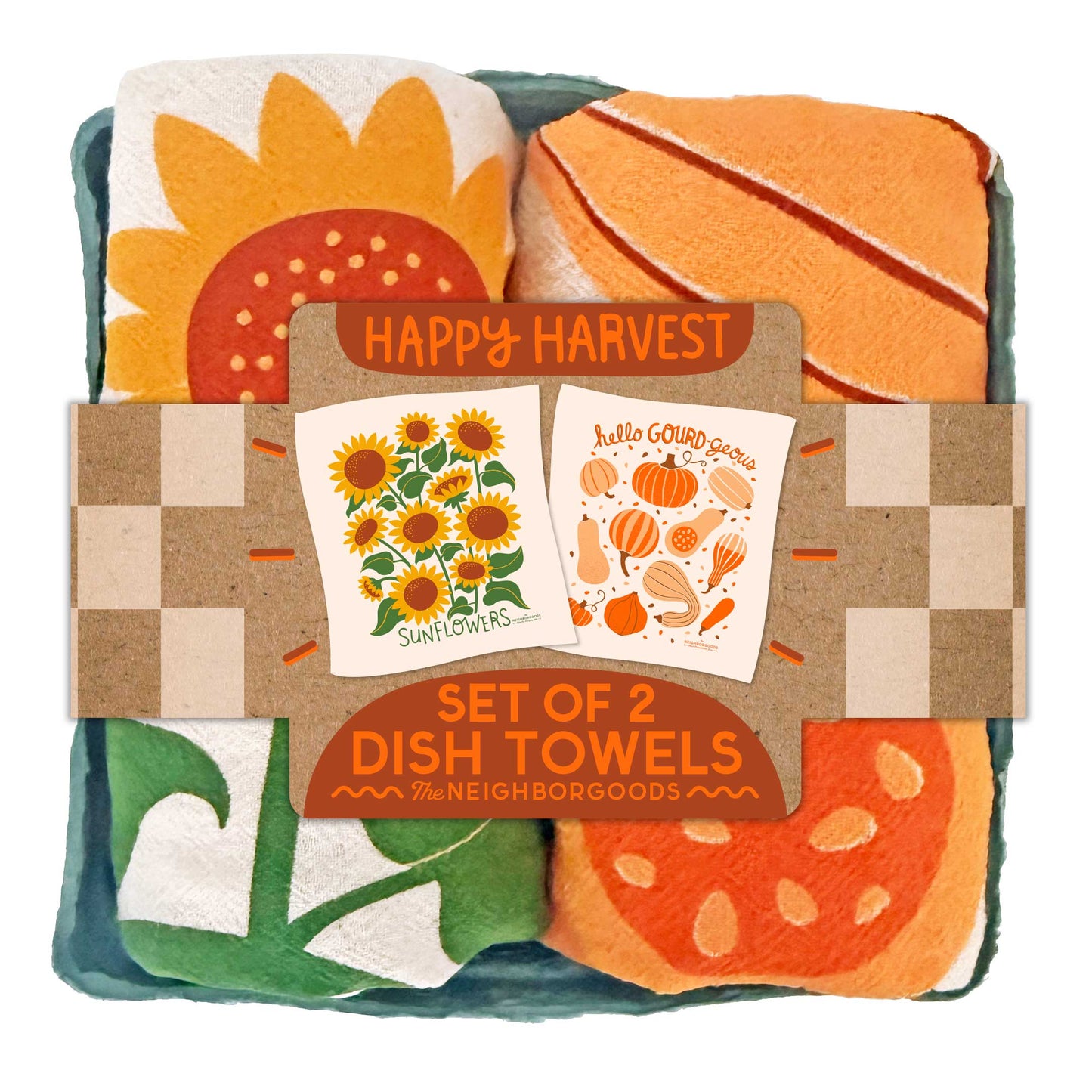 happy harvest fall dish towels