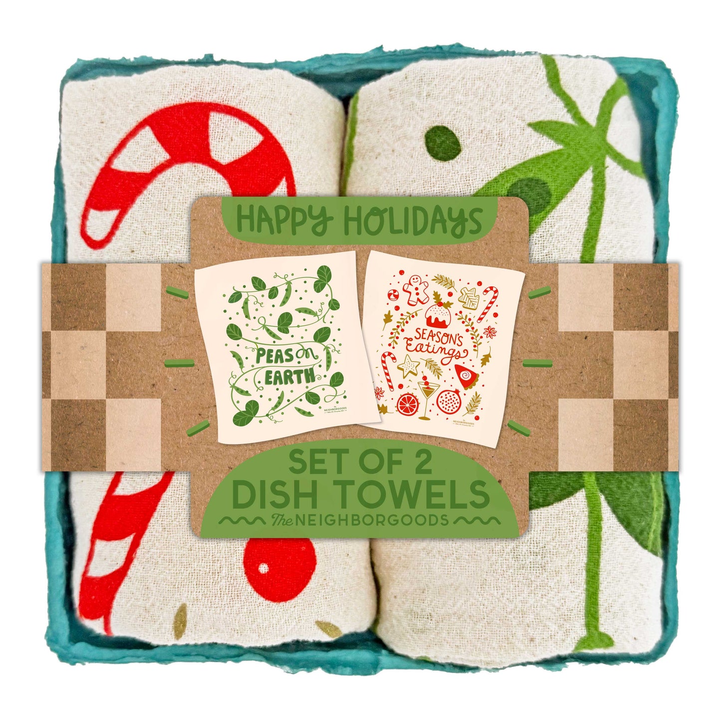 happy holidays dish towels