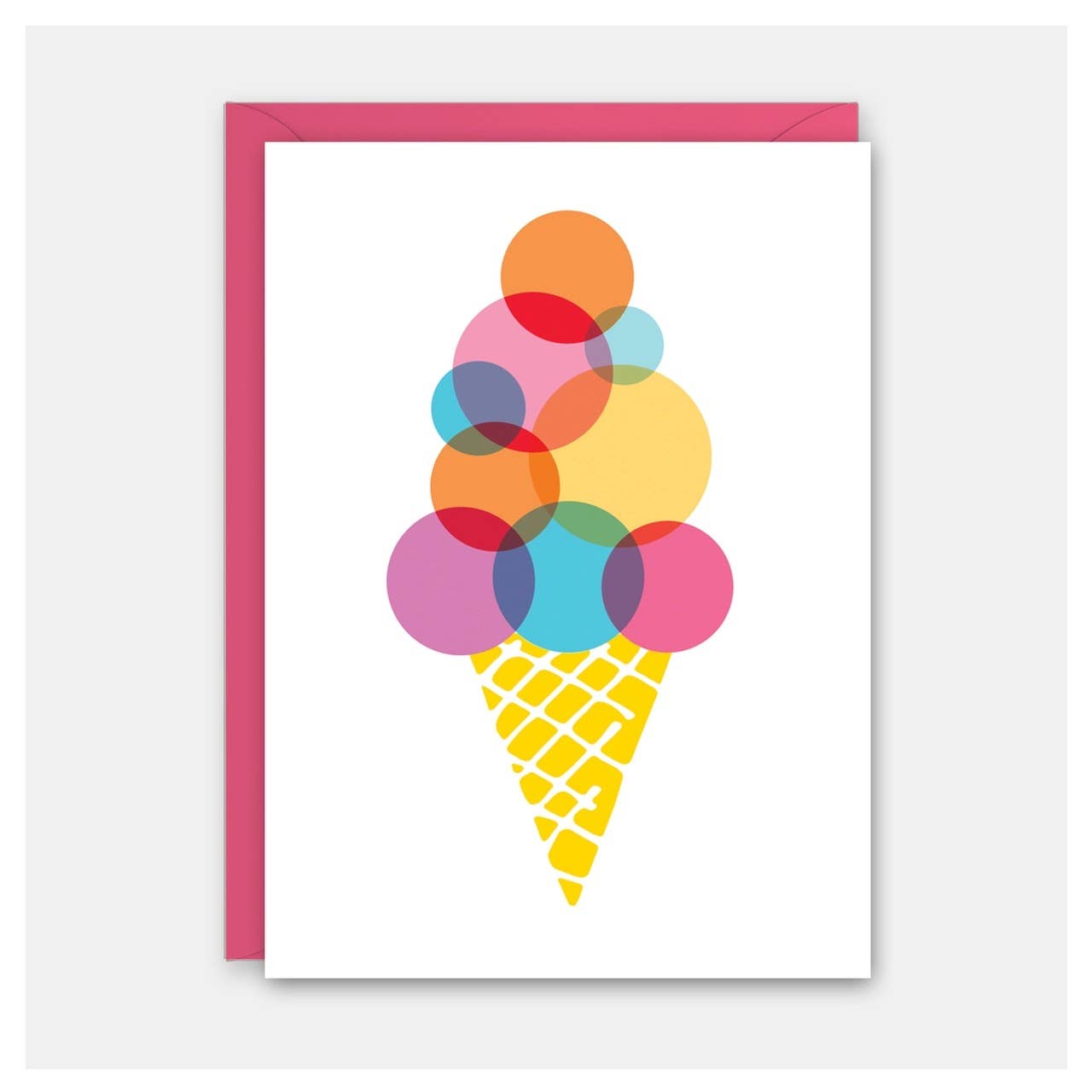 Colorful ice cream cone illustration on a white background with a pink border