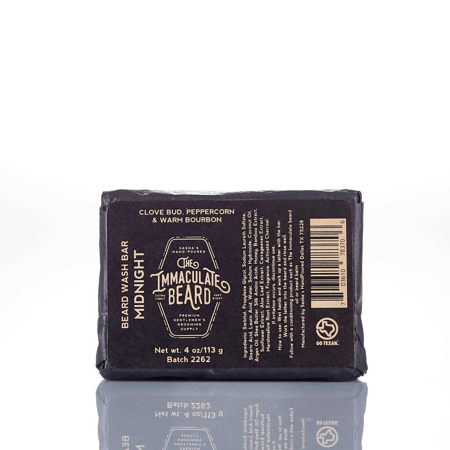 Bar of Immaculate Beard beard wash midnight on a white background