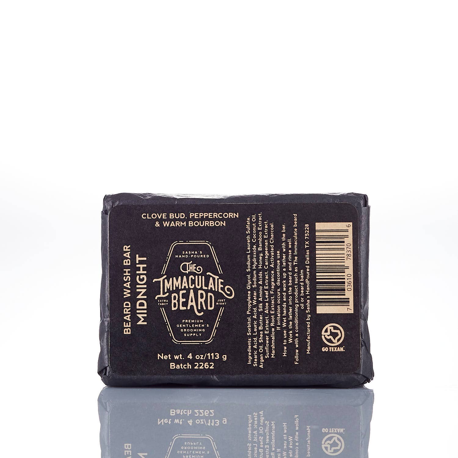 Bar of Immaculate Beard beard wash midnight on a white background