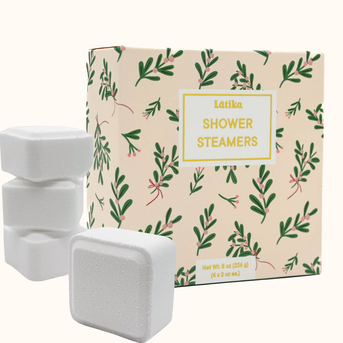 Three white Latika Shower Steamers