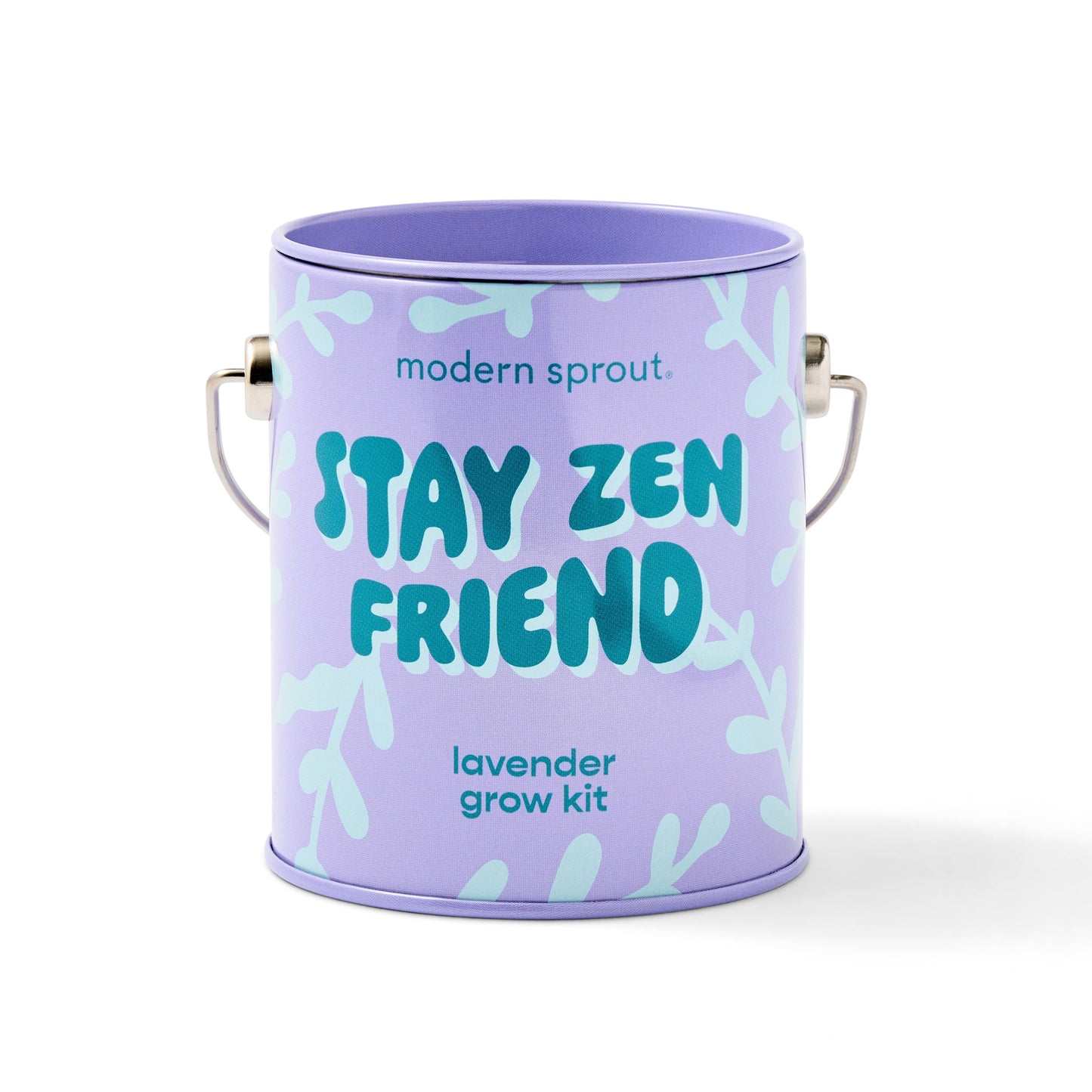 Purple canister with 'modern sprout' branding and text on a white background