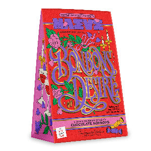 Colorful packaging of 'Bonbons Desire' chocolate bonbons on a white background