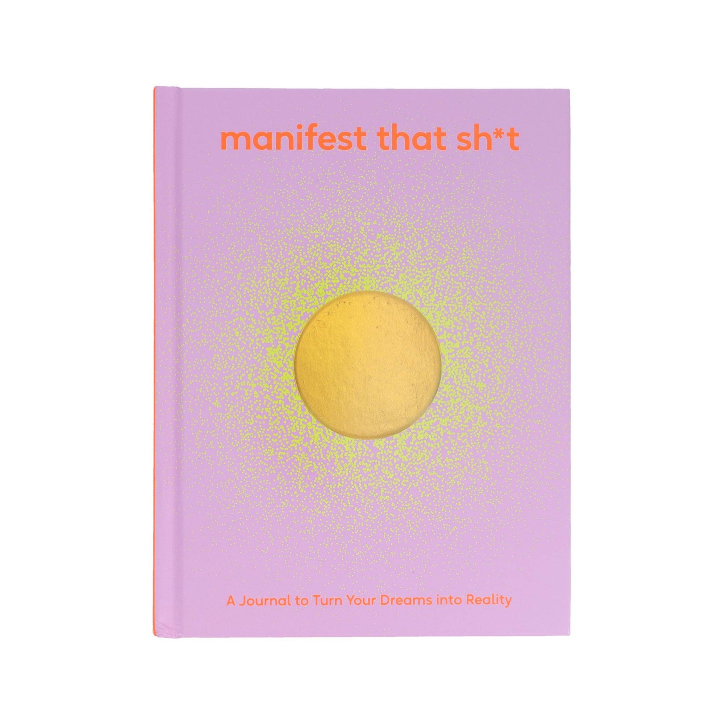 Journal with a purple cover featuring a yellow circle and text on a white background